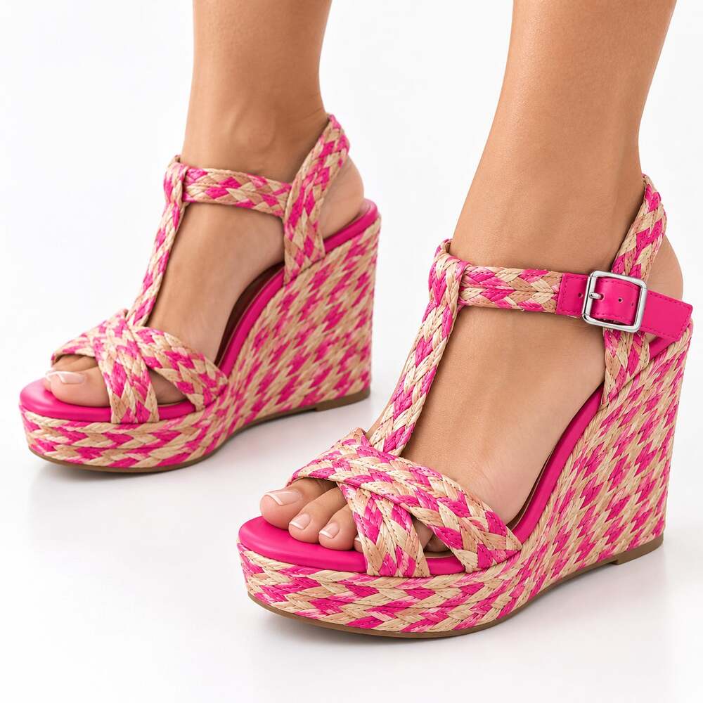 Torrid Pink Raffia Woven Platform Wedge Sandals Women’s Size 9 NWT Boho